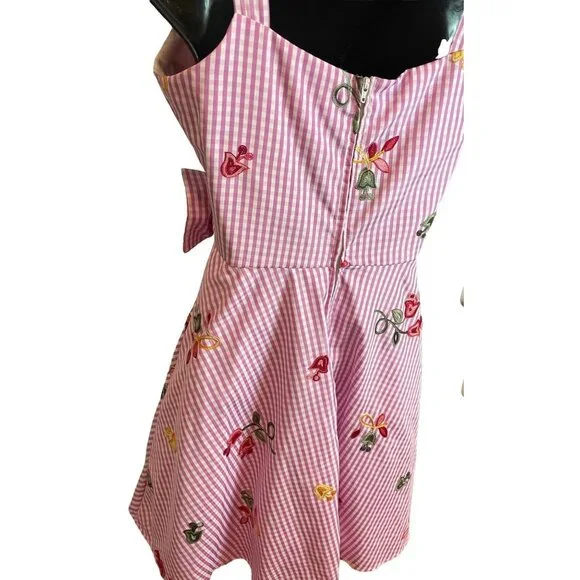Vintage Y2K Rare Editions Pink White Gingham Fit and Flare Embroidered Dress - Picture 5 of 11